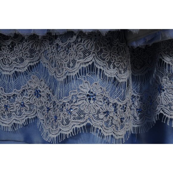 Fabiola Arias Ombre Lace Evening Dress US 10 Blue White Silk Embroidered Floral - Picture 10 of 16